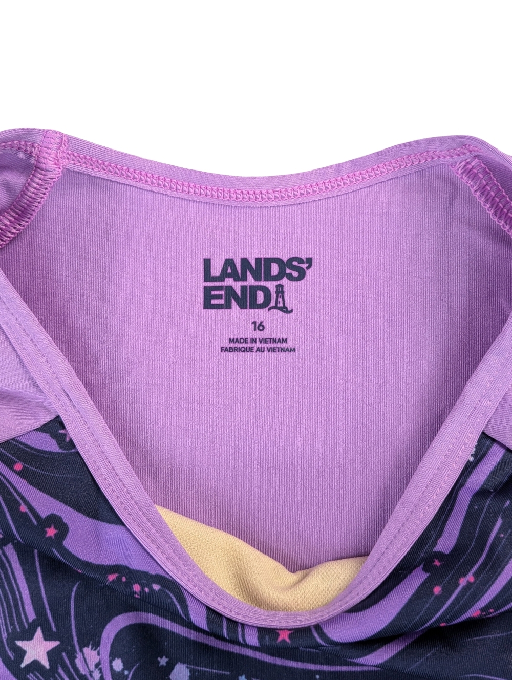 Lands' End Girls' Space Wave Rash Guard - Purple Pink Blue Size M Swim Shirt - Picture 2 of 4